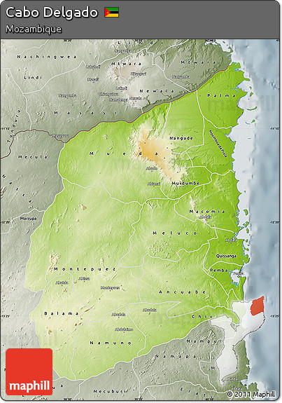 Physical Map of Cabo Delgado, semi-desaturated