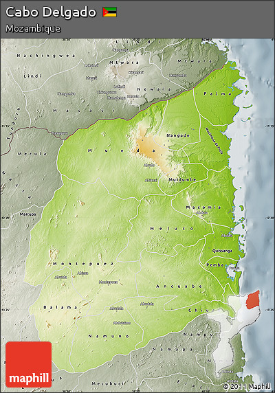 Physical Map of Cabo Delgado, semi-desaturated