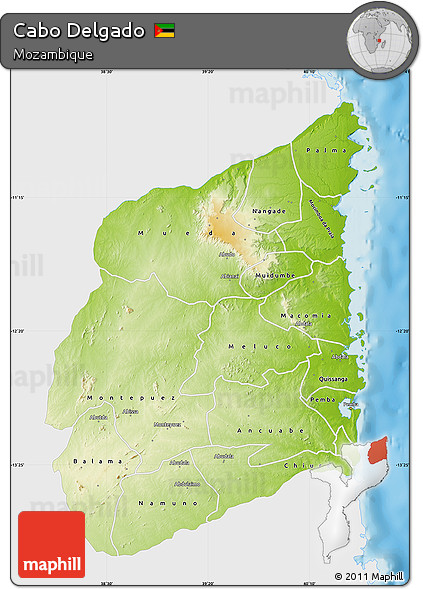 Physical Map of Cabo Delgado, single color outside