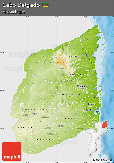 Physical Map of Cabo Delgado, single color outside