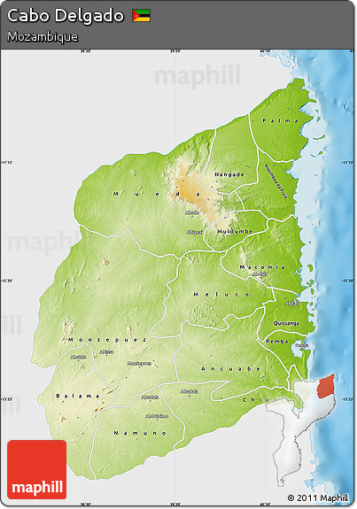 Physical Map of Cabo Delgado, single color outside