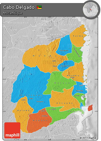 Political Map of Cabo Delgado, lighten, desaturated