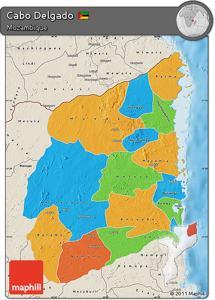 Political Map of Cabo Delgado, shaded relief outside