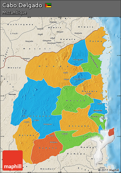 Political Map of Cabo Delgado, shaded relief outside