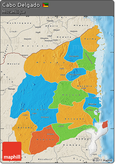 Political Map of Cabo Delgado, shaded relief outside