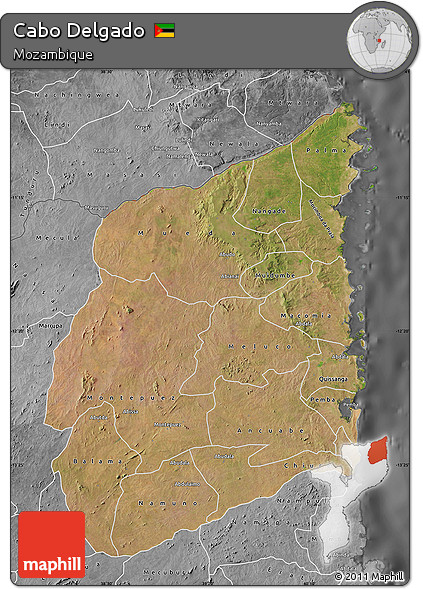 Satellite Map of Cabo Delgado, desaturated