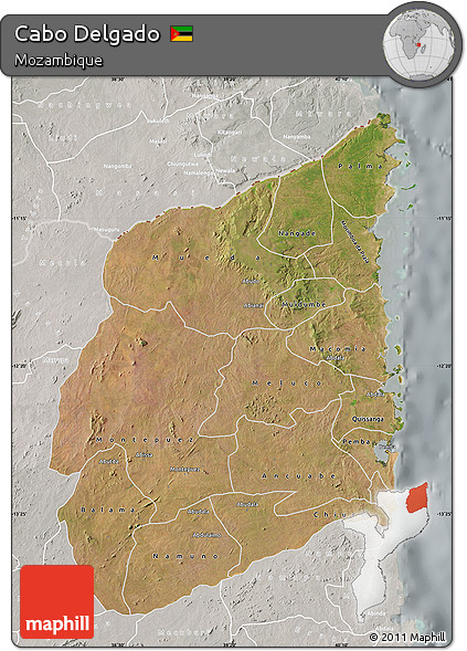 Satellite Map of Cabo Delgado, lighten, semi-desaturated