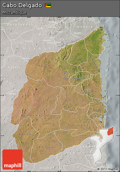 Satellite Map of Cabo Delgado, lighten, semi-desaturated