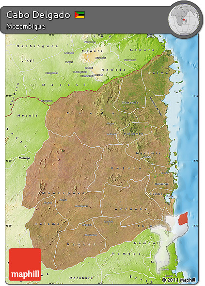 Satellite Map of Cabo Delgado, physical outside