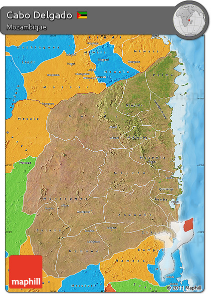 Satellite Map of Cabo Delgado, political outside