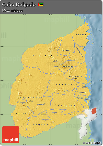 Savanna Style Map of Cabo Delgado, single color outside
