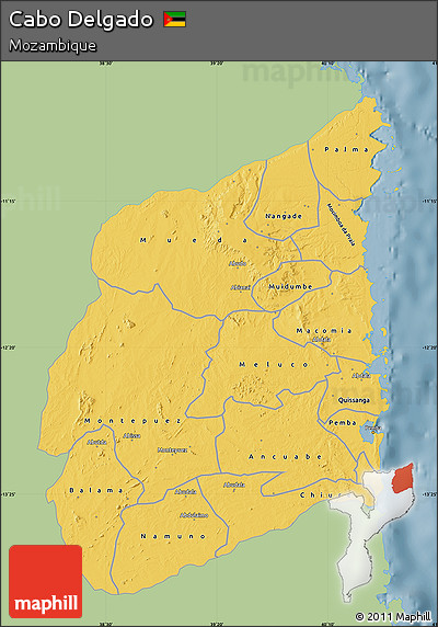 Savanna Style Map of Cabo Delgado, single color outside