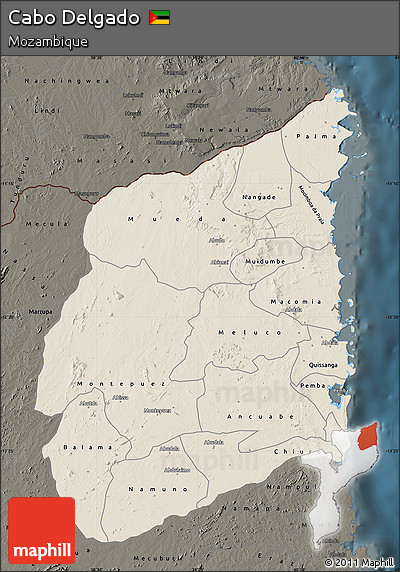 Shaded Relief Map of Cabo Delgado, darken