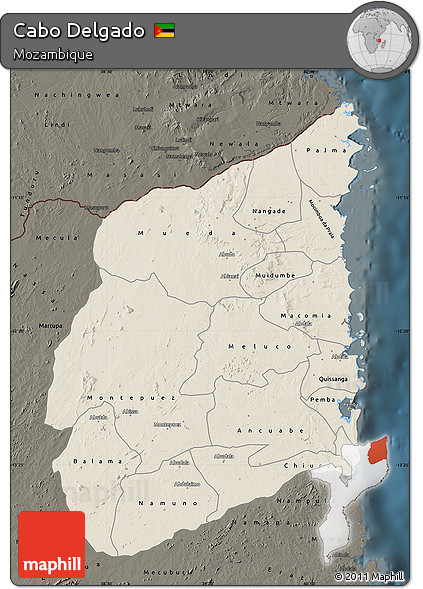Shaded Relief Map of Cabo Delgado, darken