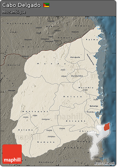Shaded Relief Map of Cabo Delgado, darken