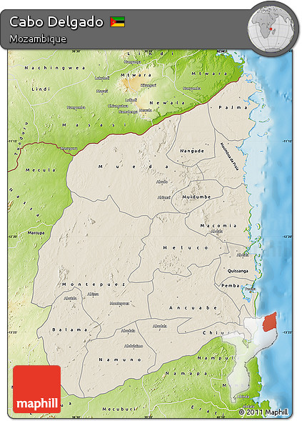 Shaded Relief Map of Cabo Delgado, physical outside