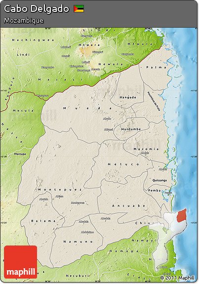 Shaded Relief Map of Cabo Delgado, physical outside