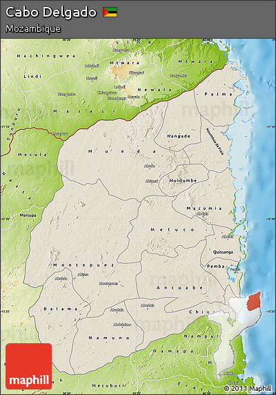 Shaded Relief Map of Cabo Delgado, physical outside