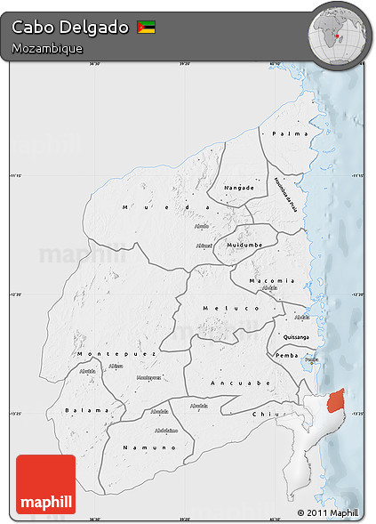 Silver Style Map of Cabo Delgado, single color outside