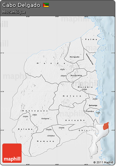 Silver Style Map of Cabo Delgado, single color outside