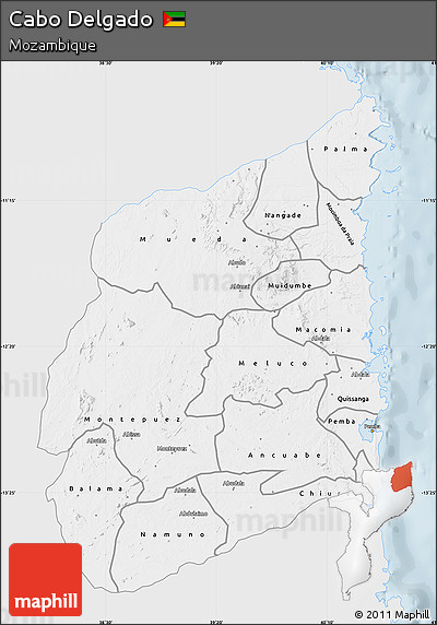 Silver Style Map of Cabo Delgado, single color outside