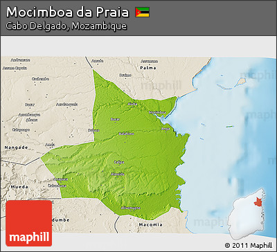 Physical 3D Map of Mocimboa Da Praia, shaded relief outside