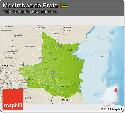 Physical 3D Map of Mocimboa Da Praia, shaded relief outside