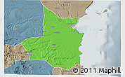 Political 3D Map of Mocimboa da Praia, semi-desaturated
