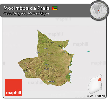 Satellite 3D Map of Mocimboa Da Praia, cropped outside
