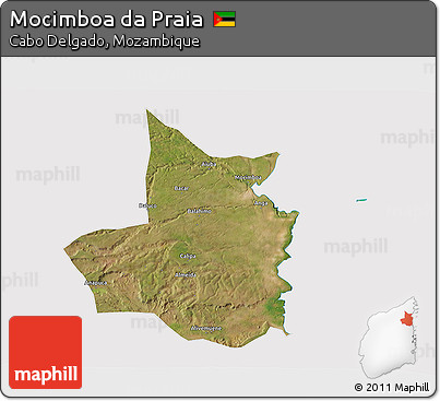 Satellite 3D Map of Mocimboa Da Praia, cropped outside