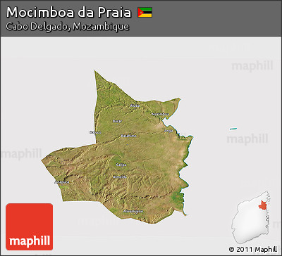 Satellite 3D Map of Mocimboa Da Praia, cropped outside