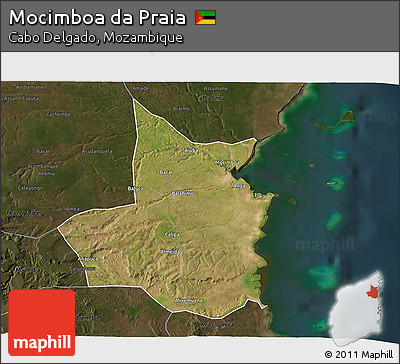 Satellite 3D Map of Mocimboa Da Praia, darken