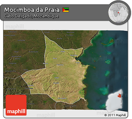 Satellite 3D Map of Mocimboa Da Praia, darken
