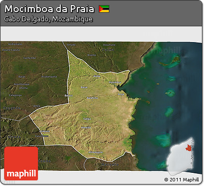 Satellite 3D Map of Mocimboa Da Praia, darken