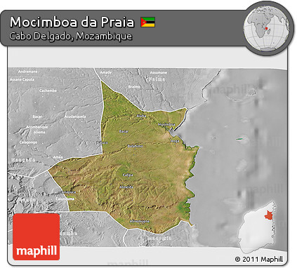 Satellite 3D Map of Mocimboa Da Praia, lighten, desaturated
