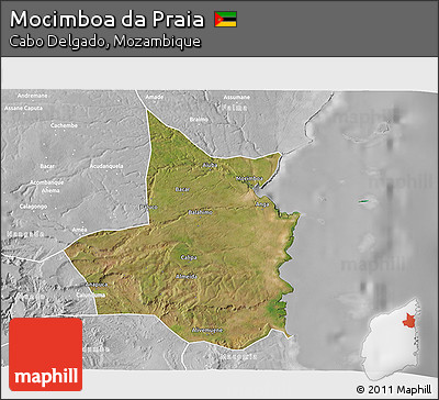 Satellite 3D Map of Mocimboa Da Praia, lighten, desaturated