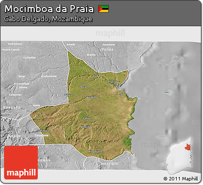 Satellite 3D Map of Mocimboa Da Praia, lighten, desaturated