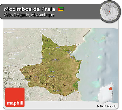 Satellite 3D Map of Mocimboa Da Praia, lighten