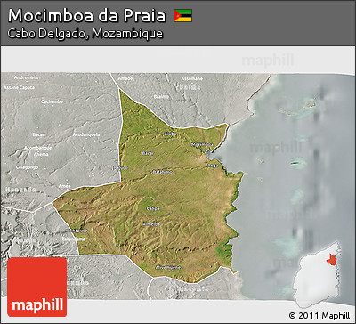 Satellite 3D Map of Mocimboa Da Praia, lighten, semi-desaturated