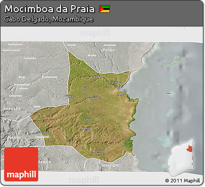 Satellite 3D Map of Mocimboa Da Praia, lighten, semi-desaturated