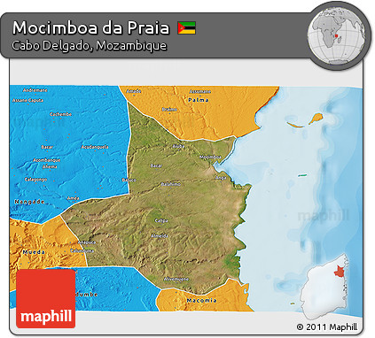 Satellite 3D Map of Mocimboa Da Praia, political outside