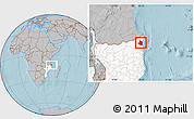 Gray Location Map of Mocimboa da Praia, highlighted country, hill shading