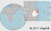 Gray Location Map of Mocimboa da Praia, highlighted parent region, hill shading