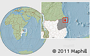 Savanna Style Location Map of Mocimboa da Praia, highlighted country, highlighted parent region, hill shading