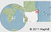 Savanna Style Location Map of Mocimboa da Praia, highlighted country, hill shading