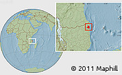Savanna Style Location Map of Mocimboa da Praia, hill shading
