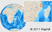 Shaded Relief Location Map of Mocimboa da Praia, within the entire country