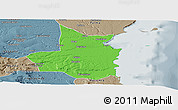 Political Panoramic Map of Mocimboa da Praia, semi-desaturated
