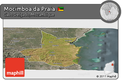 Satellite Panoramic Map of Mocimboa Da Praia, semi-desaturated