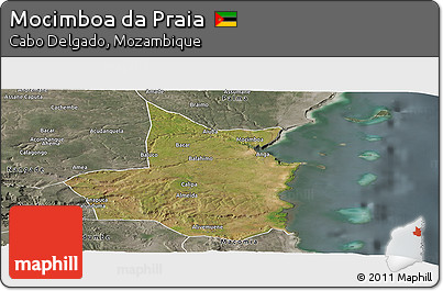 Satellite Panoramic Map of Mocimboa Da Praia, semi-desaturated